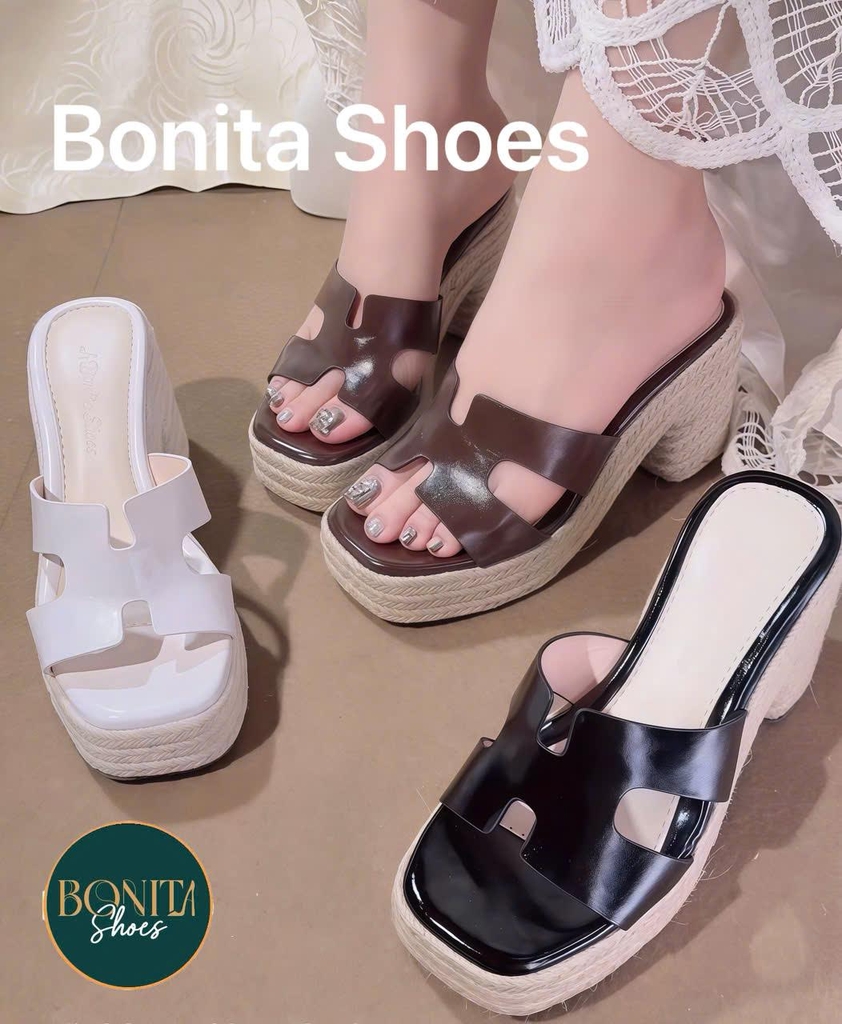 BMC144 Dép xuồng nữ đế cối Bonita Shoes quai H eo L cao 8 cm (FORM RỘNG) - NS12