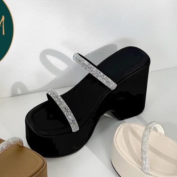 BM250 Dép xuồng nữ Bonita Shoes 2 quai đá sáng 8 cm - NS2
