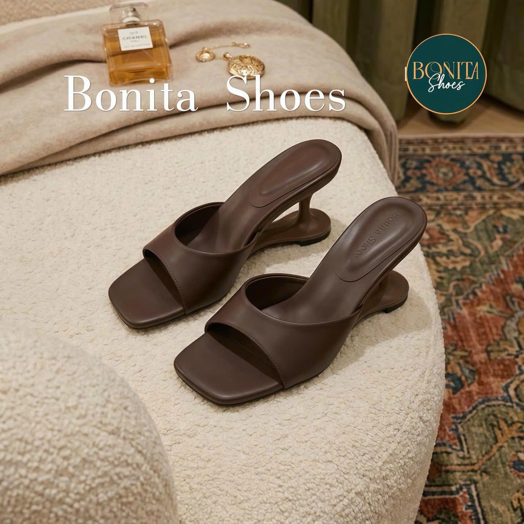 G306 Guốc cao gót nữ Bonita Shoes mũi vuông quai bản ngang GÓT MỚI da mềm cao 6cm - NS12