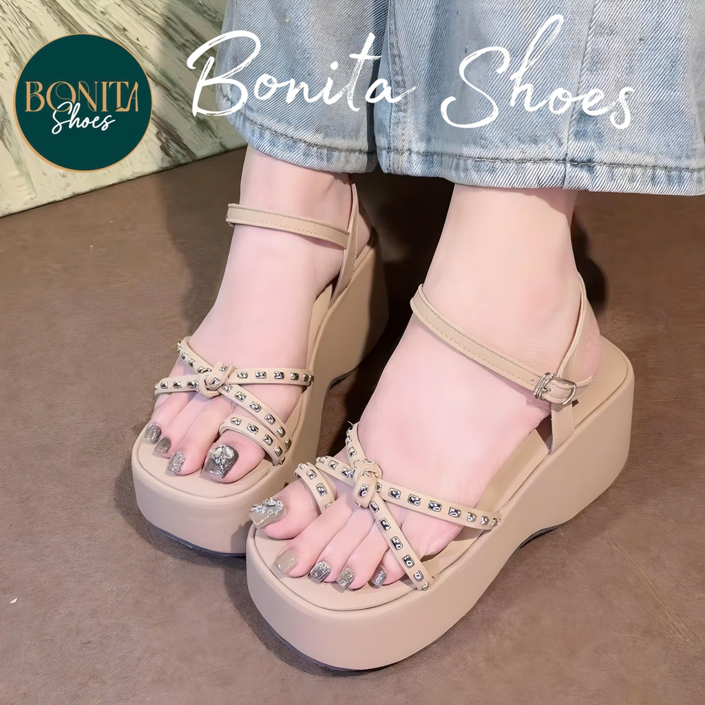 DX720 Sandal xuồng nữ Bonita Shoes quai chéo thắt 8cm - NS2