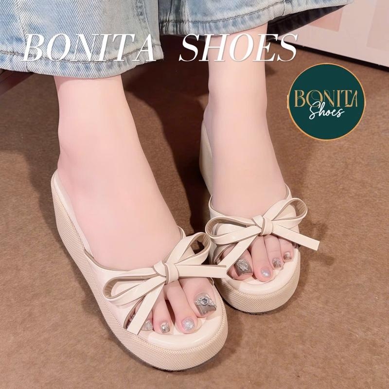 BMC28 Dép xuồng nữ Bonita Shoes quai eo nơ thắt đế giả cối cao 7 cm - NS2