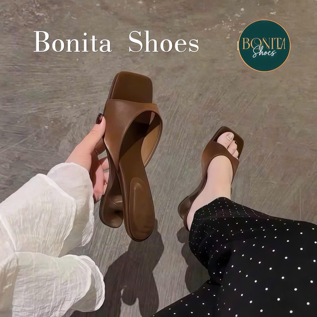 G306 Guốc cao gót nữ Bonita Shoes mũi vuông quai bản ngang GÓT MỚI da mềm cao 6cm - NS12