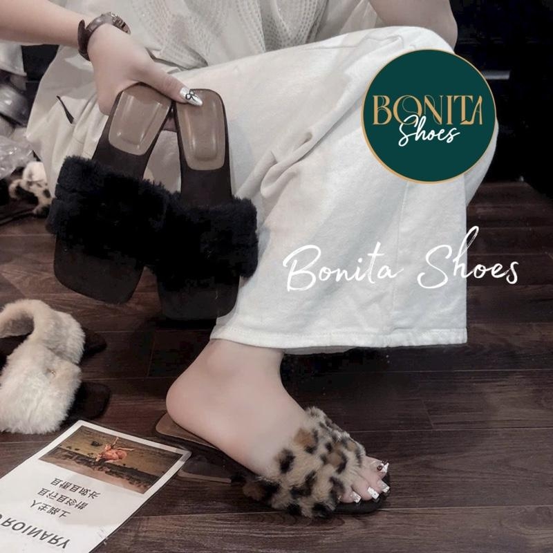 G292 Guốc cao gót nữ Bonita Shoes quai ngang lông mịn GÓT PHÁP - NS2