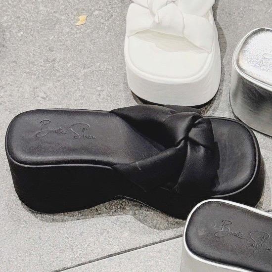 BM286 Dép xuồng bánh mì nữ Bonita Shoes quai nơ gút thắt lót đệm êm cao 10 cm - NS2