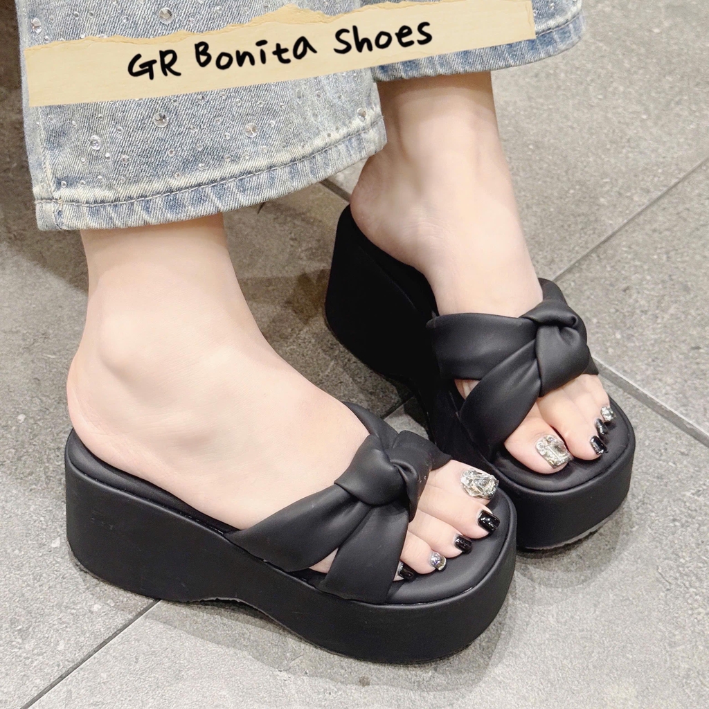 BM286 Dép xuồng bánh mì nữ Bonita Shoes quai nơ gút thắt lót đệm êm cao 10 cm - NS2