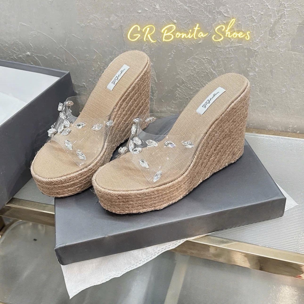 BMC01 Dép xuồng nữ đế cối Bonita Shoes quai mica đá cao 12 cm - NS1