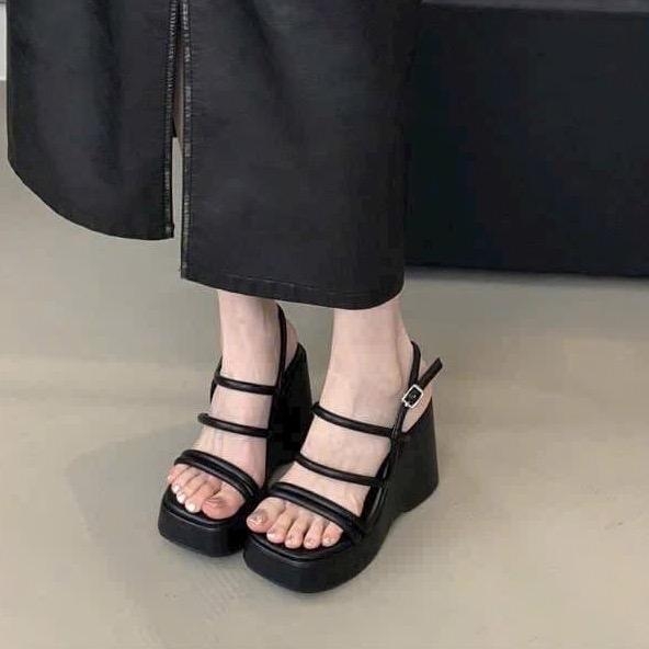 BMS226 Sandal xuồng nữ Bonita Shoes đế đúp 4 quai mảnh ngang cao 10 cm - NS2