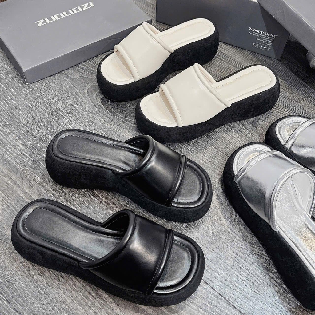 BM225 Dép xuồng nữ Bonita Shoes mút sọc viền phồng cao 5 cm - NS1