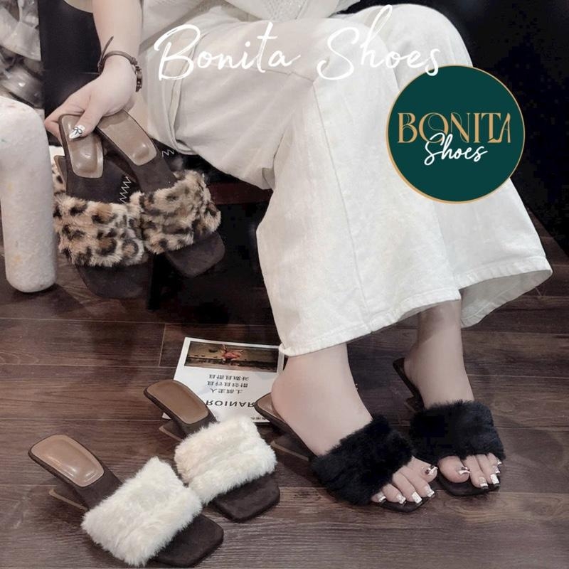 G292 Guốc cao gót nữ Bonita Shoes quai ngang lông mịn GÓT PHÁP - NS2