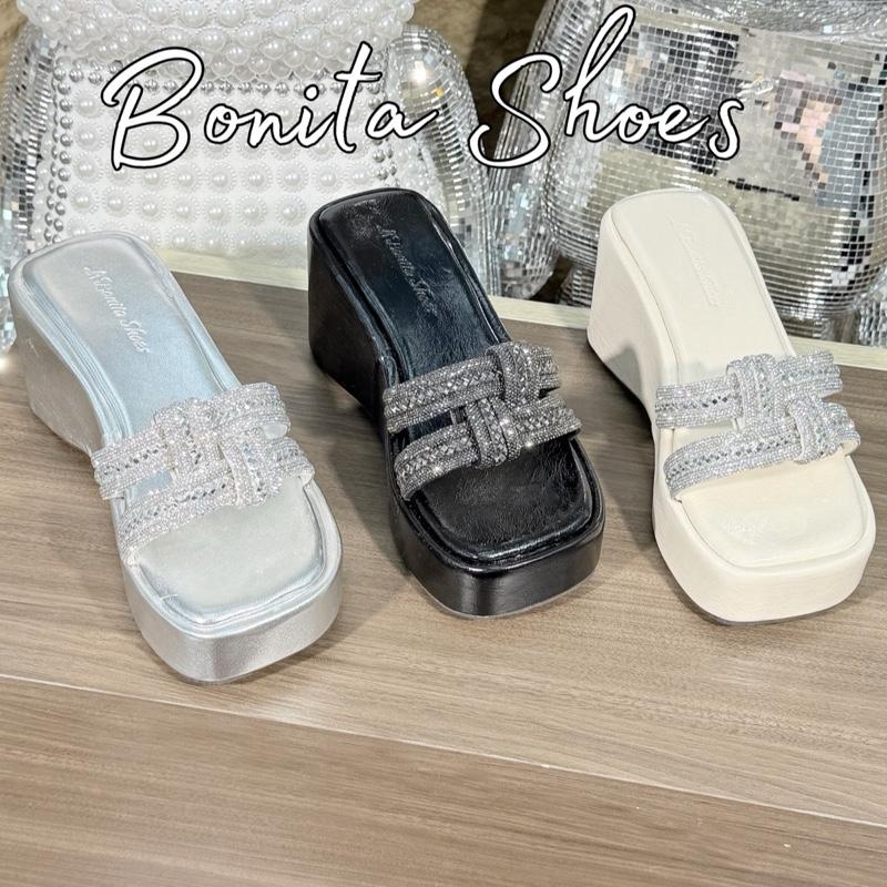 BM288 Dép xuồng bánh mì nữ Bonita Shoes 2 quai ĐÁ ĐAN da mềm xinh cao 7 phân - NS2
