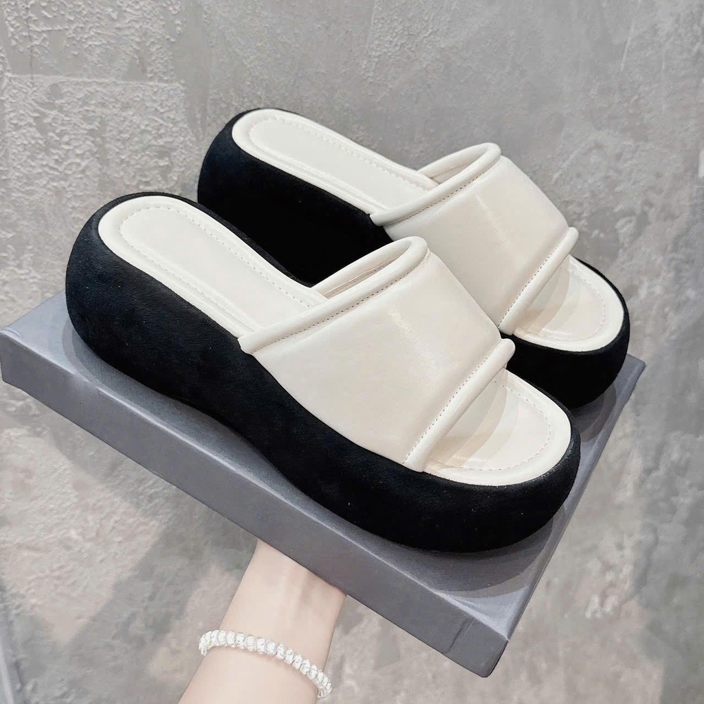 BM225 Dép xuồng nữ Bonita Shoes mút sọc viền phồng cao 5 cm - NS1