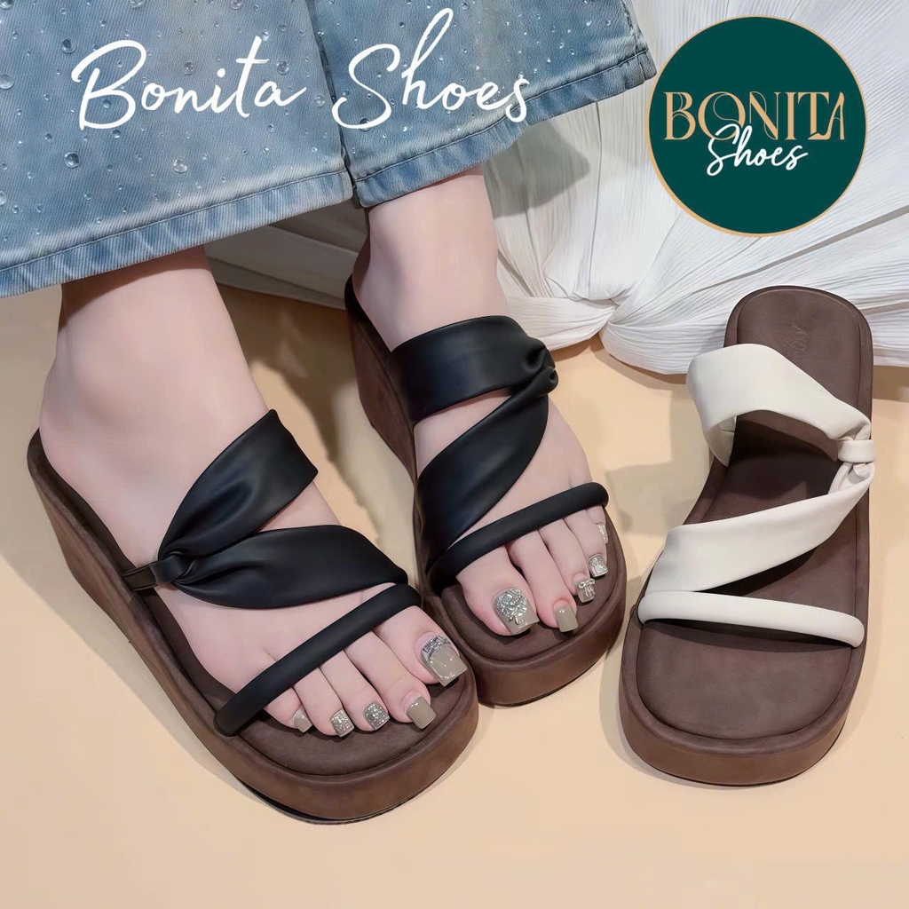 DX473 Dép xuồng nữ Bonita Shoes quai ngang quai chéo Z cao 7p - NS1