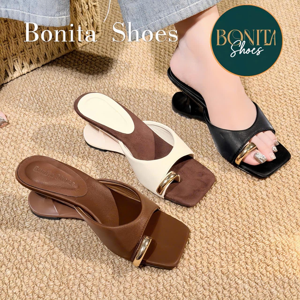 G176 Cao gót nữ Bonita Shoes quai ngang mũi vuông xỏ ngón khóa vàng GÓT MỚI cao 6cm - NS1