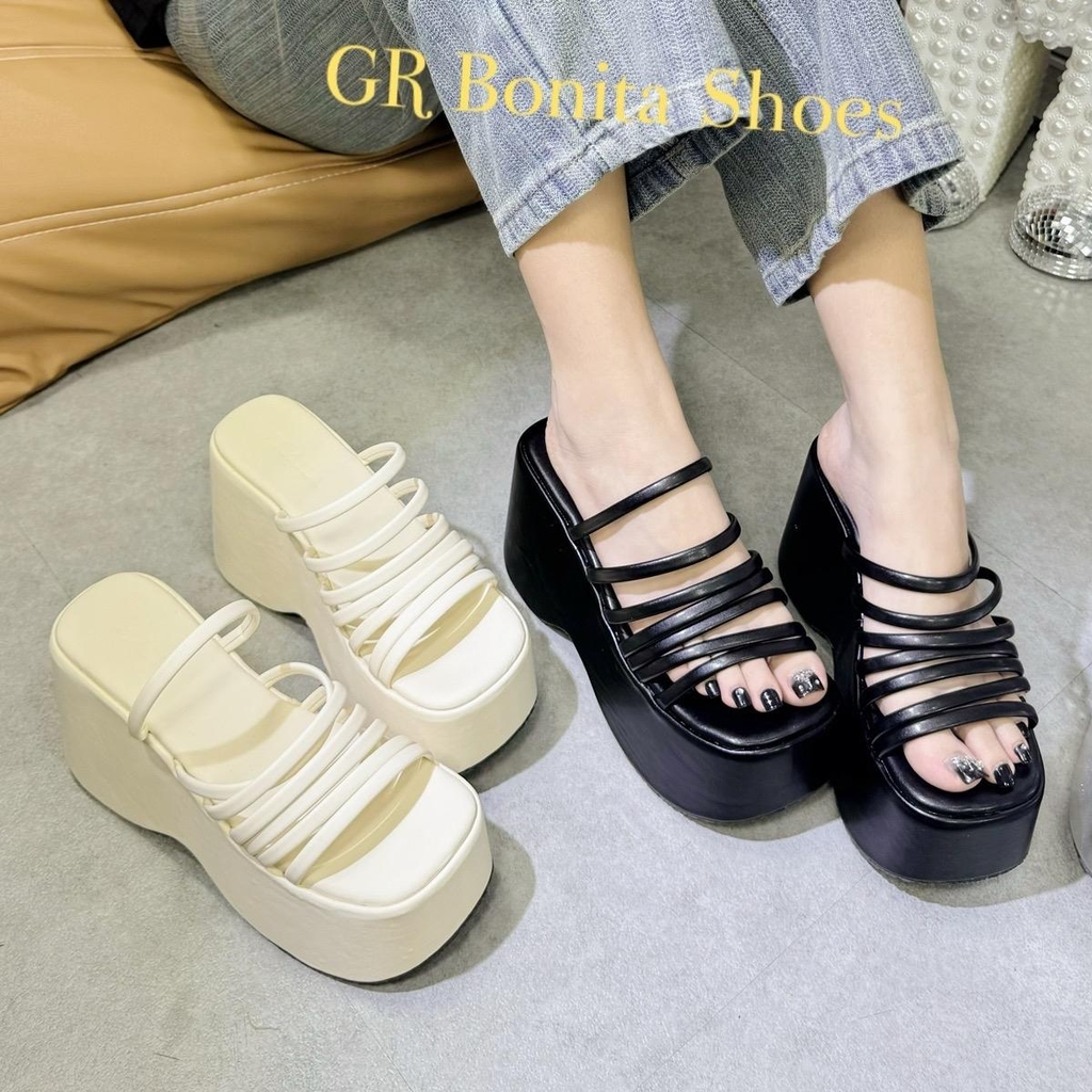 BM16 Dép xuồng bánh mì nữ Bonita Shoes nhiều dây siêu hot hở hậu da mềm cao 10 cm  mới - NS1