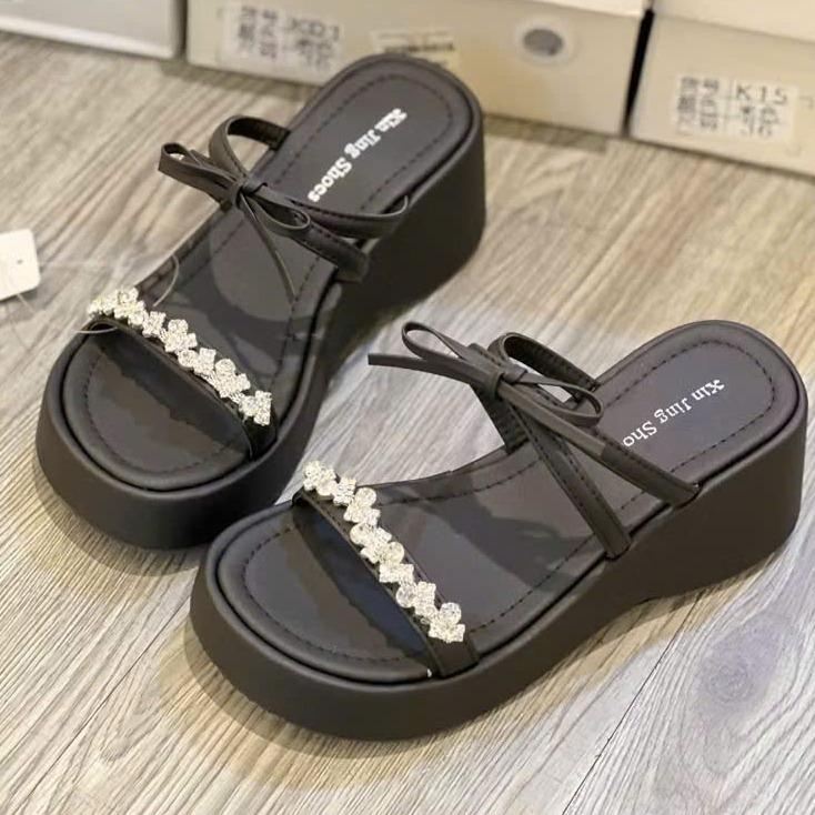 BM241 Dép xuồng nữ Bonita Shoes quai ngang đá liti phối nơ thắt 6 cm - NS2