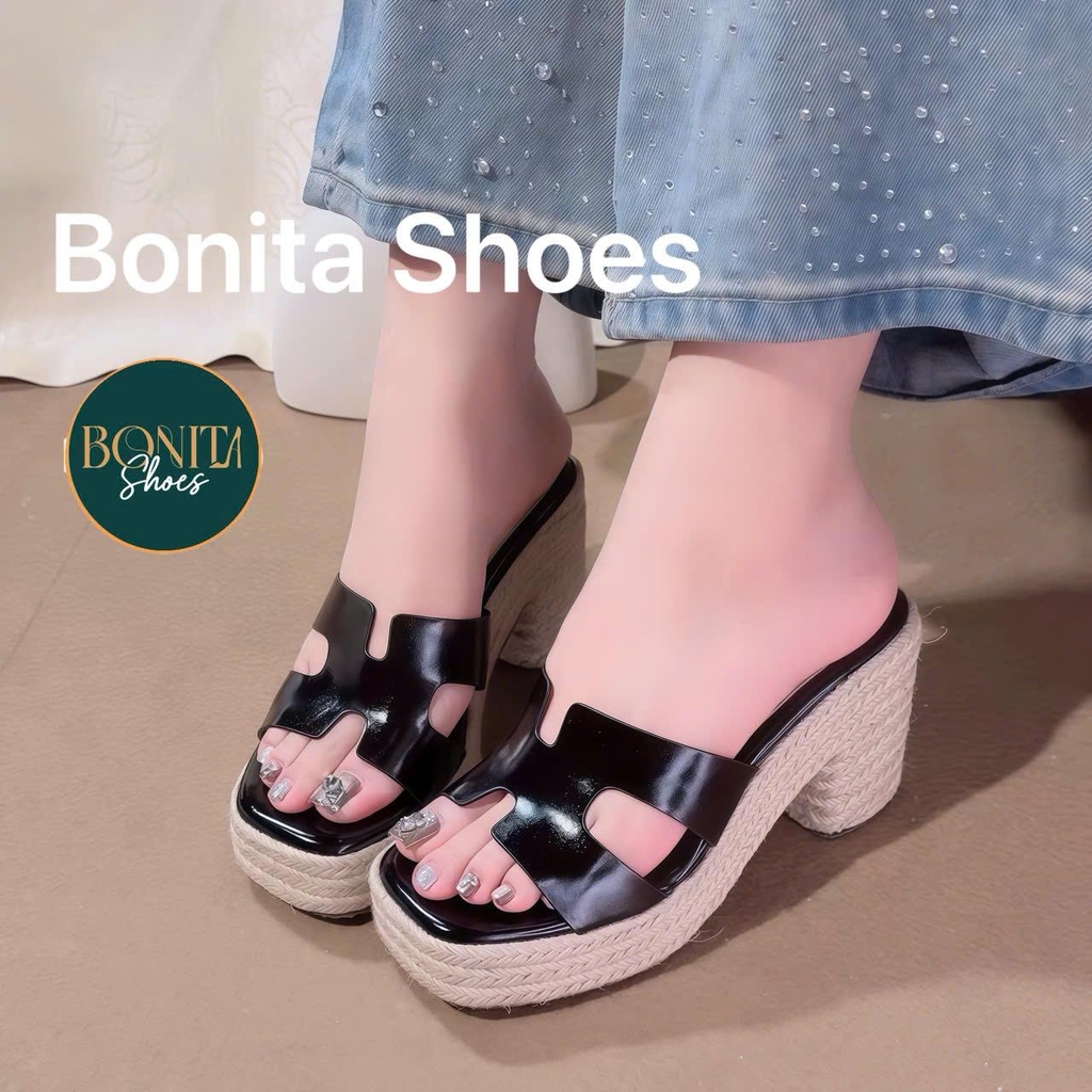 BMC144 Dép xuồng nữ đế cối Bonita Shoes quai H eo L cao 8 cm (FORM RỘNG) - NS12