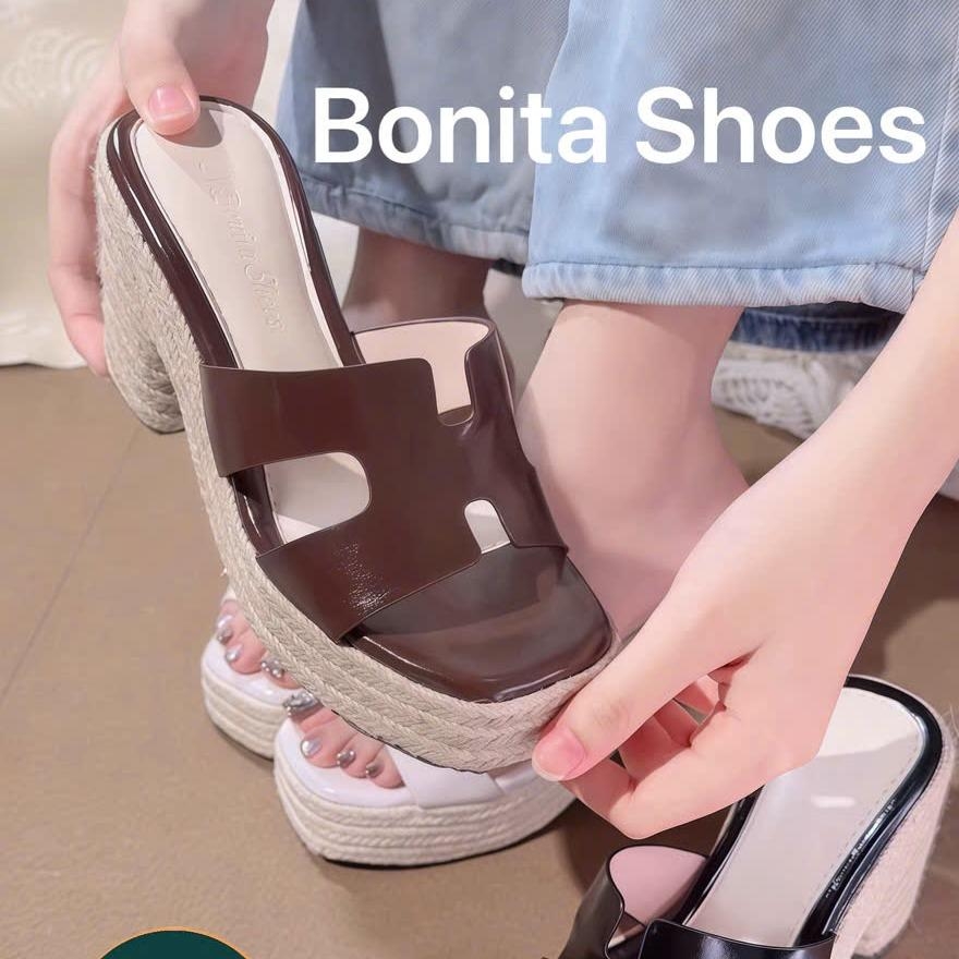 BMC144 Dép xuồng nữ đế cối Bonita Shoes quai H eo L cao 8 cm (FORM RỘNG) - NS12