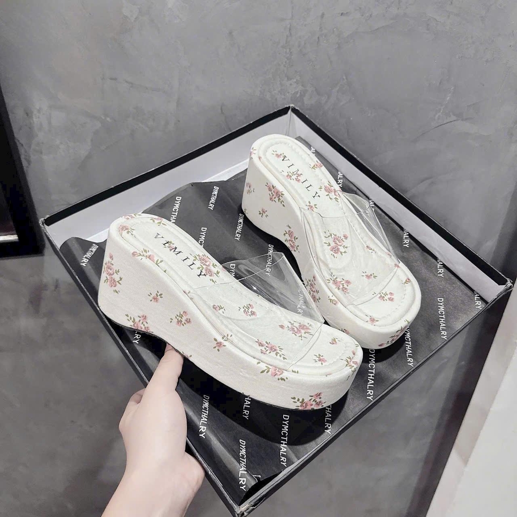 N2 Dép xuồng bánh mì quai ngang hoa nhí  7cm, 10cm