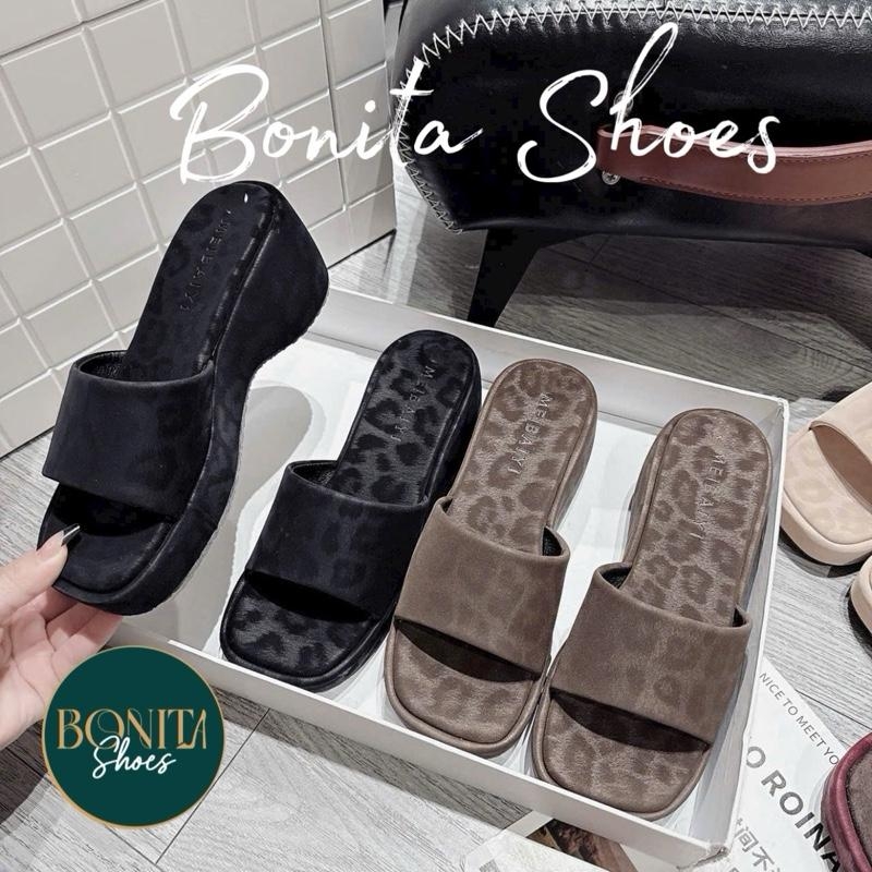 BM285 Dép xuồng nữ Bonita Shoes quai bản ngang lót da ánh beo đế 6cm - NS12