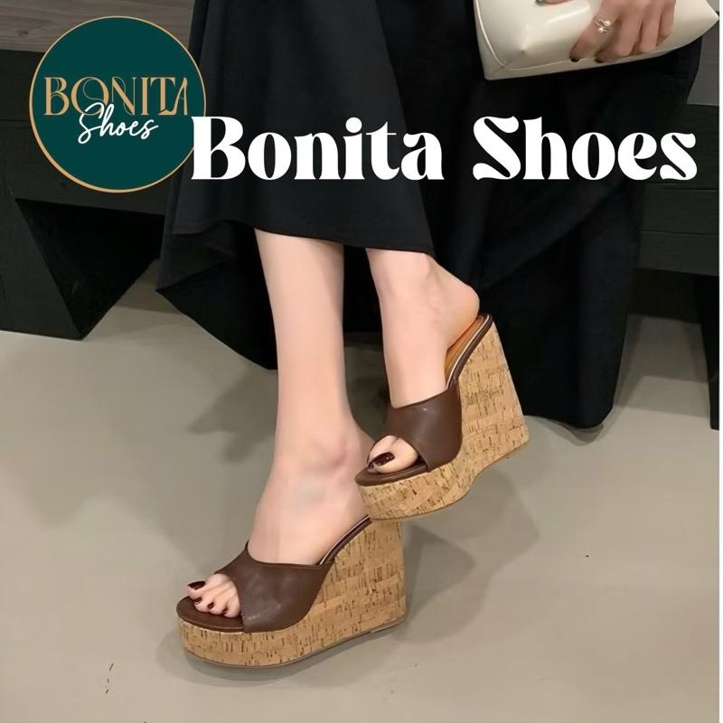 BM164 Dép xuồng nữ Bonita Shoes đế màu gỗ quai da mềm sang xịn cao 11 cm ( FORM Nhỏ ) - NS12