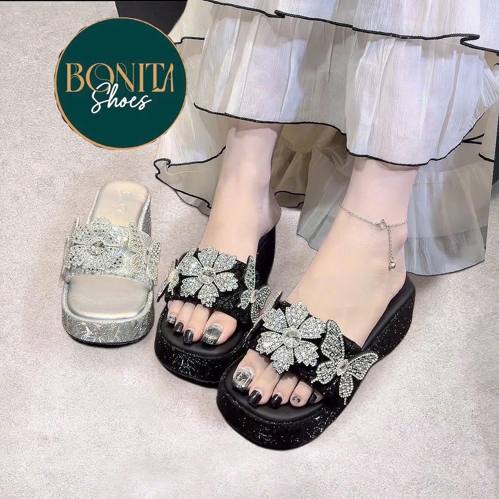 DX028 Dép xuồng nữ Bonita Shoes 3 bông đá cao 6 cm - NS2