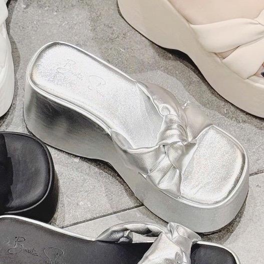 BM286 Dép xuồng bánh mì nữ Bonita Shoes quai nơ gút thắt lót đệm êm cao 10 cm - NS2