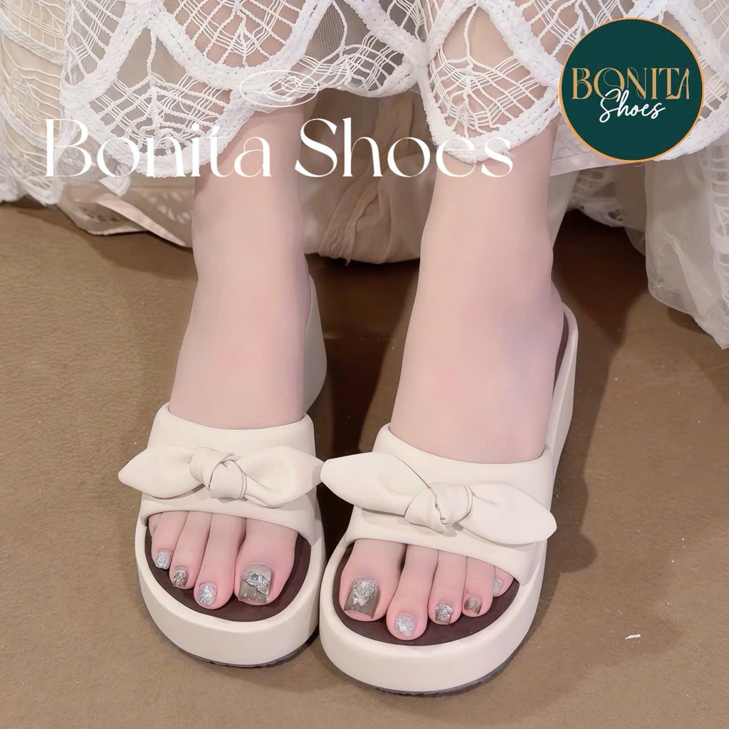 CŨ  BM10 Dép xuồng bánh mì nữ Bonita Shoes quai Nơ ngang mềm mại cao 7cm - NS1