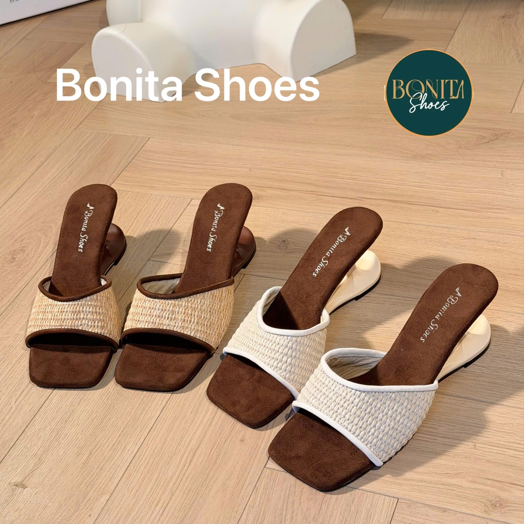 D205 Cao gót nữ Bonita Shoes quai GẤP mũi vuông cao 6cm - NS1