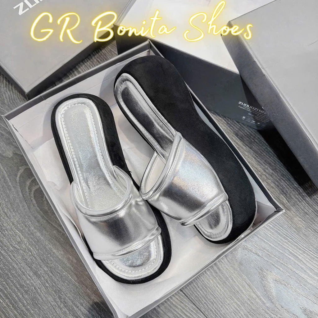 BM225 Dép xuồng nữ Bonita Shoes mút sọc viền phồng cao 5 cm - NS1