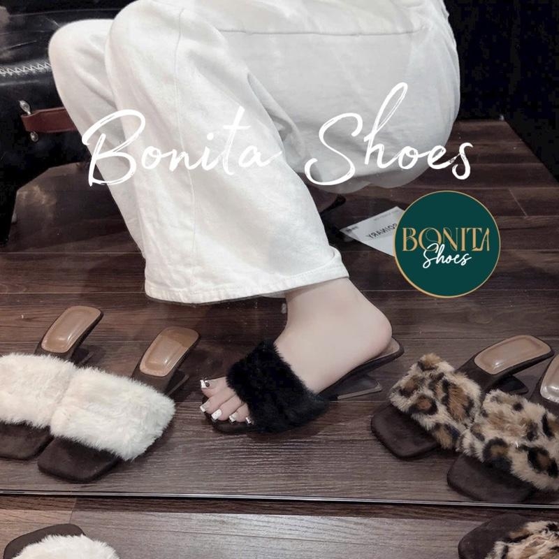 G292 Guốc cao gót nữ Bonita Shoes quai ngang lông mịn GÓT PHÁP - NS2