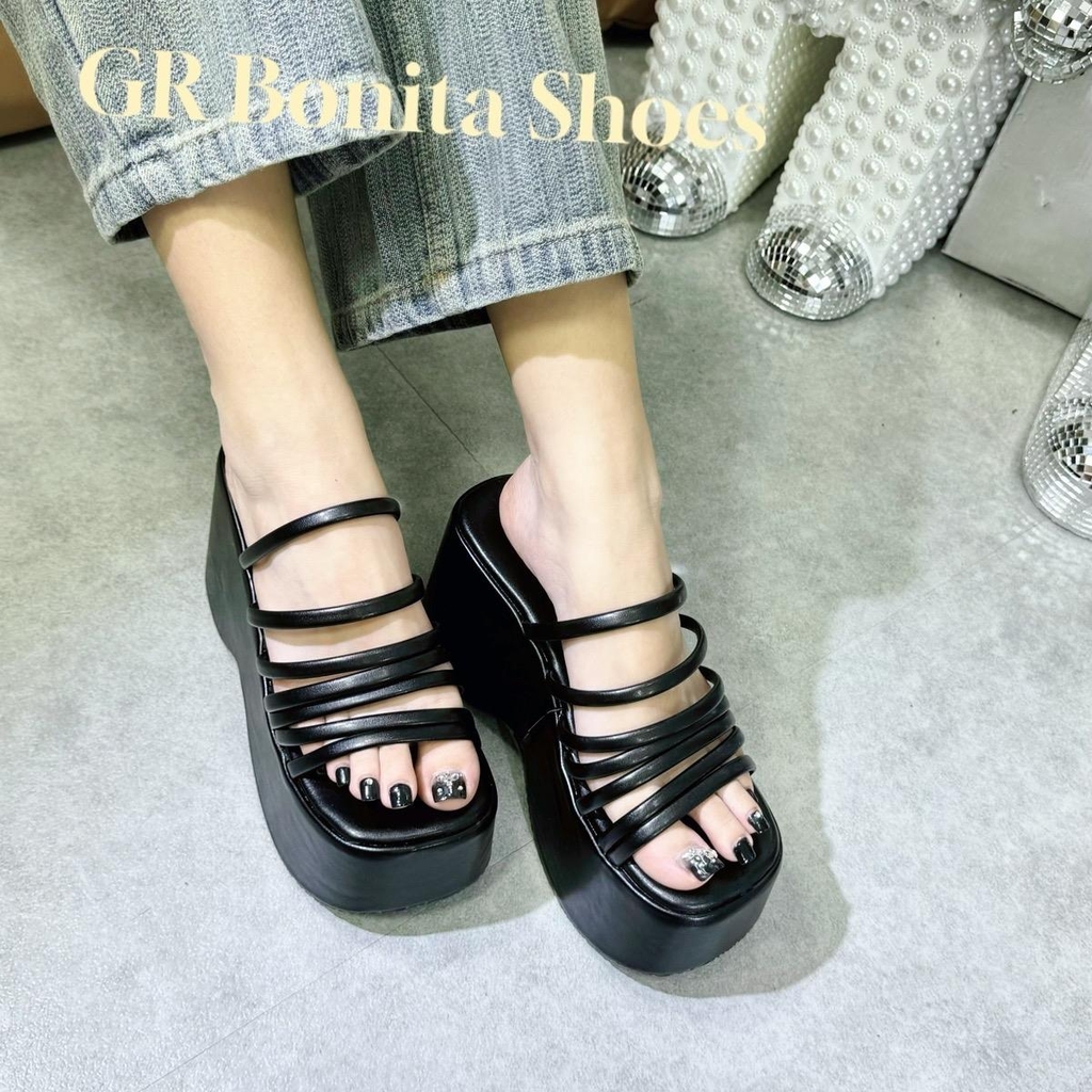 BM16 Dép xuồng bánh mì nữ Bonita Shoes nhiều dây siêu hot hở hậu da mềm cao 10 cm  mới - NS1
