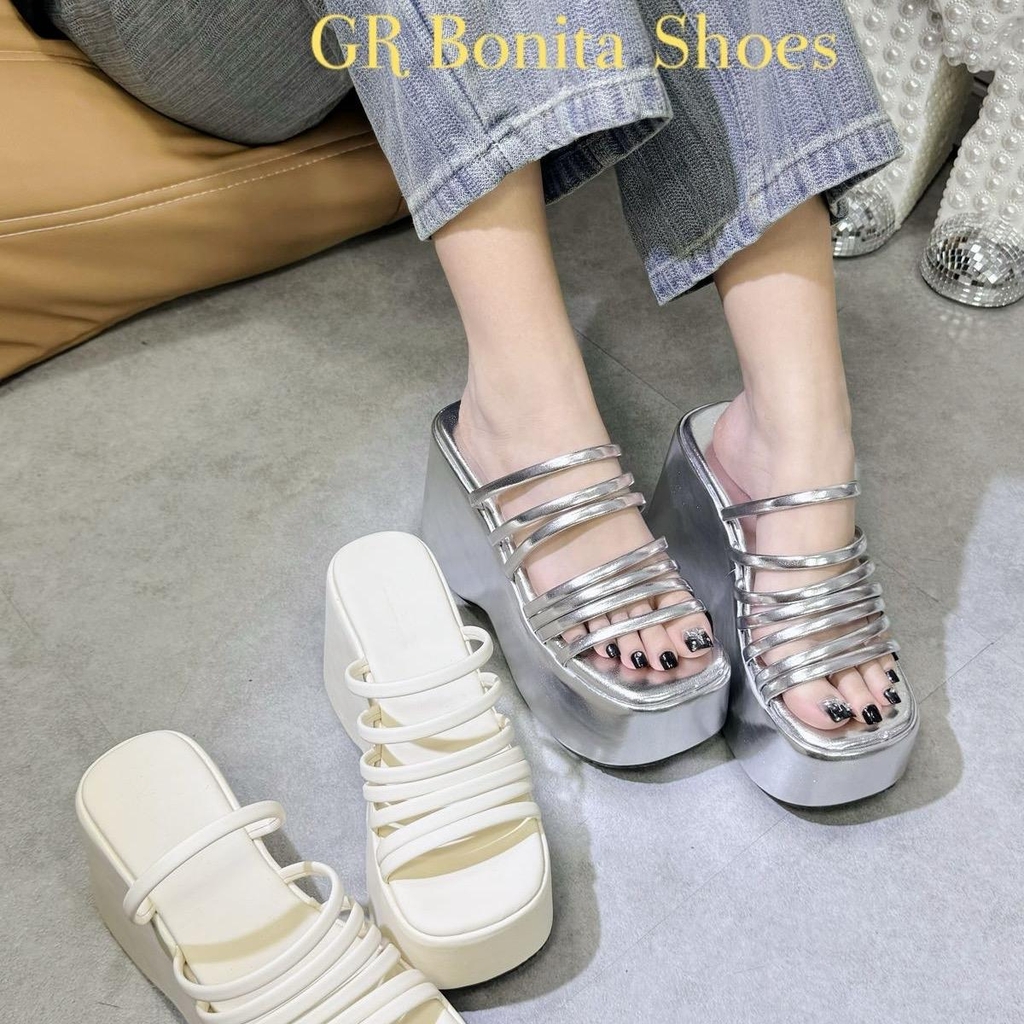 BM16 Dép xuồng bánh mì nữ Bonita Shoes nhiều dây siêu hot hở hậu da mềm cao 10 cm  mới - NS1