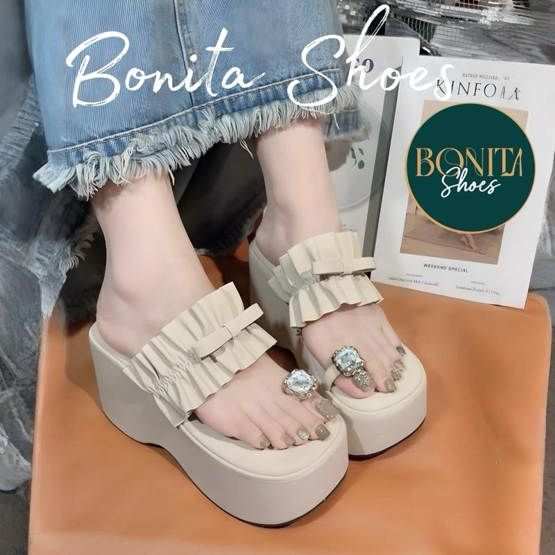 N2 Dép xuồng xỏ ngón khóa đá quai ngang nhún đế 10 cm - Bonita Shoes DX546