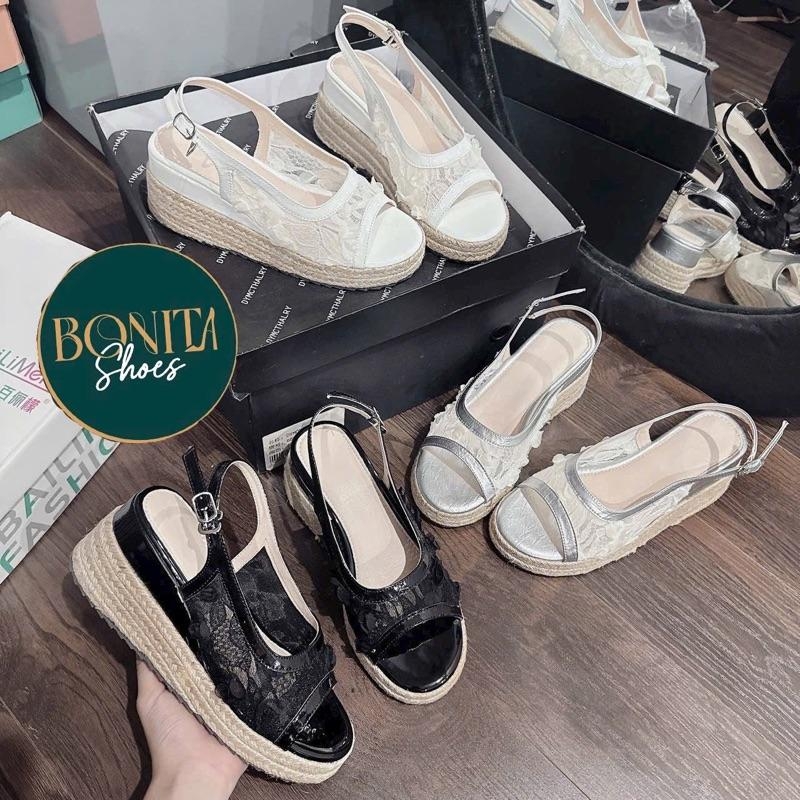 BMC21 Sandal xuồng nữ đế cối Bonita Shoes quai lưới U khoá gài cao 7cm C - NS1