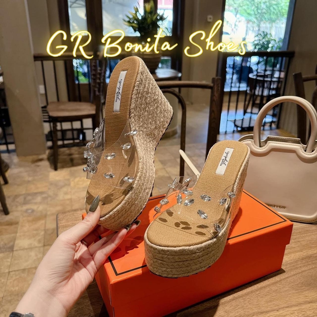 BMC01 Dép xuồng nữ đế cối Bonita Shoes quai mica đá cao 12 cm - NS1