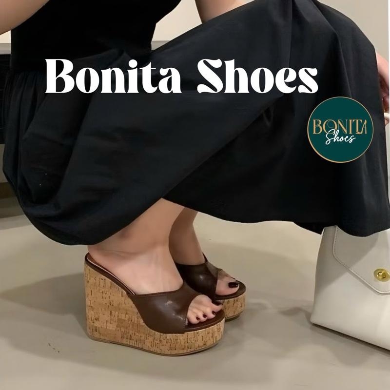 BM164 Dép xuồng nữ Bonita Shoes đế màu gỗ quai da mềm sang xịn cao 11 cm ( FORM Nhỏ ) - NS12