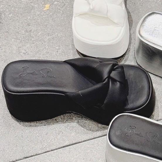 BM286 Dép xuồng bánh mì nữ Bonita Shoes quai nơ gút thắt lót đệm êm cao 10 cm - NS2