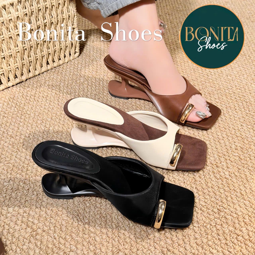 G176 Cao gót nữ Bonita Shoes quai ngang mũi vuông xỏ ngón khóa vàng GÓT MỚI cao 6cm - NS1