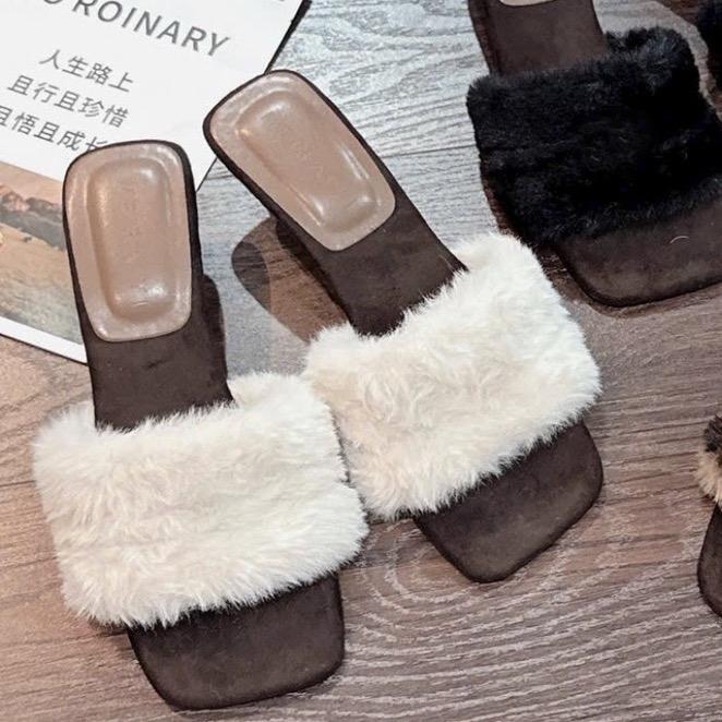 G292 Guốc cao gót nữ Bonita Shoes quai ngang lông mịn GÓT PHÁP - NS2