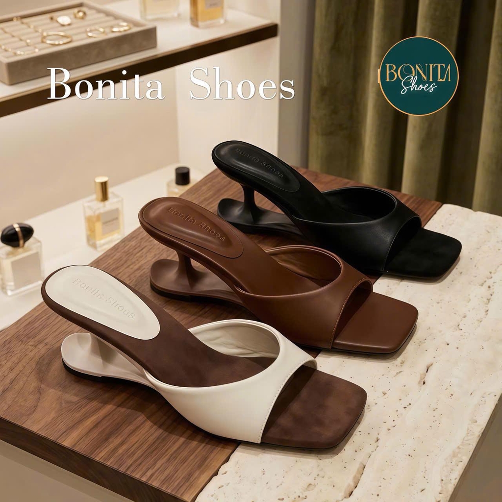 G306 Guốc cao gót nữ Bonita Shoes mũi vuông quai bản ngang GÓT MỚI da mềm cao 6cm - NS12