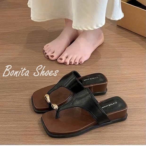 BM325 Dép bệt nữ Bonita Shoes xỏ ngón khoá vàng quai kẹp tam giác 3 cm P - NS12