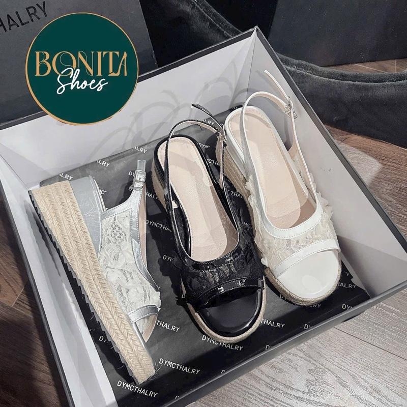 BMC21 Sandal xuồng nữ đế cối Bonita Shoes quai lưới U khoá gài cao 7cm C - NS1