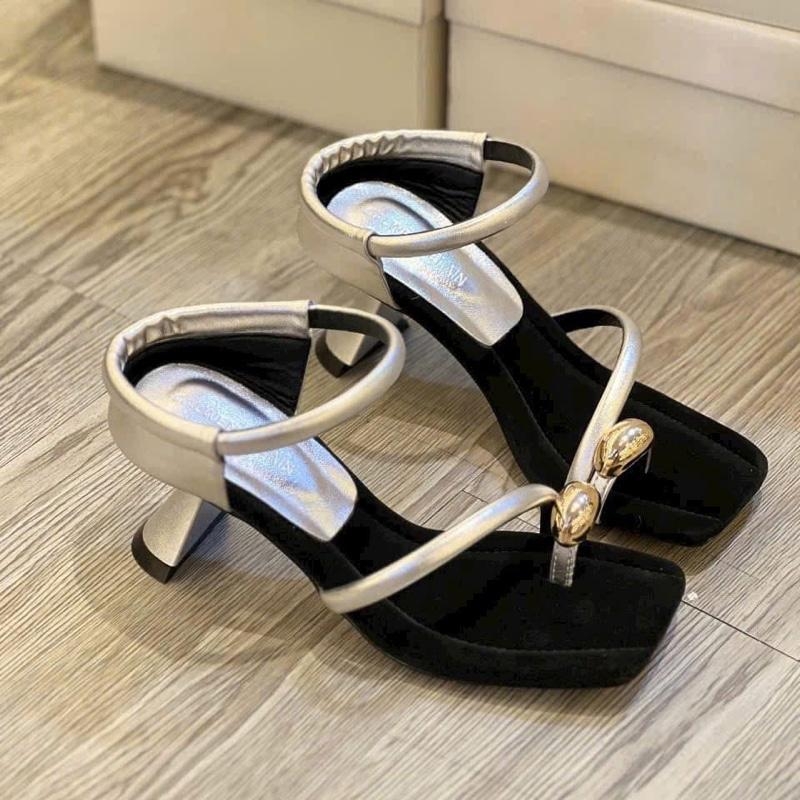 G277 Guốc cao gót nữ Bonita Shoes xỏ ngón khoá nút bac quai mảnh cắt gót cao 5cm - NS1