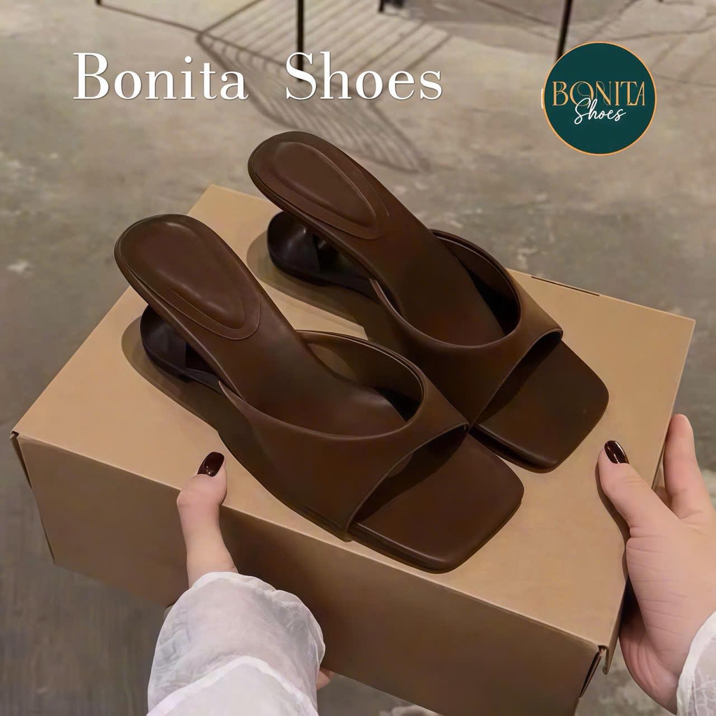 G306 Guốc cao gót nữ Bonita Shoes mũi vuông quai bản ngang GÓT MỚI da mềm cao 6cm - NS12
