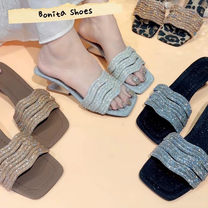 G213 Cao gót nữ Bonita Shoes quai đính đá sóng nước đính đá cao 5 phân - NS1