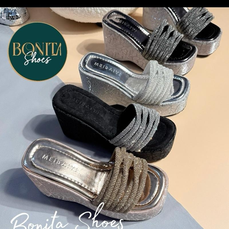 BM245 Dép xuồng nữ Bonita Shoes 1 4 quai đá xoắn đế bling lót bóng cao 10 cm - NS2