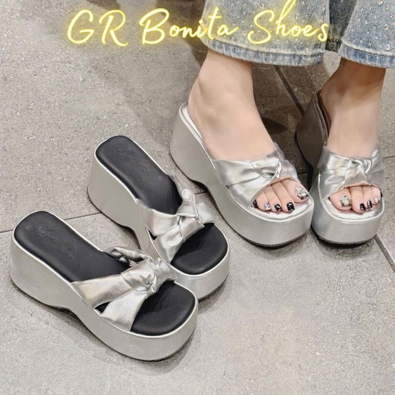 BM286 Dép xuồng bánh mì nữ Bonita Shoes quai nơ gút thắt lót đệm êm cao 10 cm - NS2