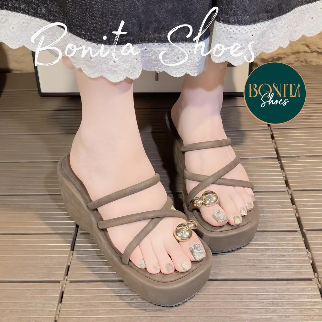 D324 Dép xuồng nữ Bonita Shoes xỏ khoá Mi U ánh BEO phối quai mảnh mút mềm cao 5cm - NS12