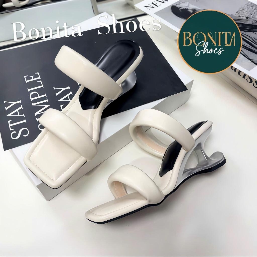 G532 Guốc cao gót nữ Bonita Shoes mũi vuông 2 quai mút mềm gót mới - NS1