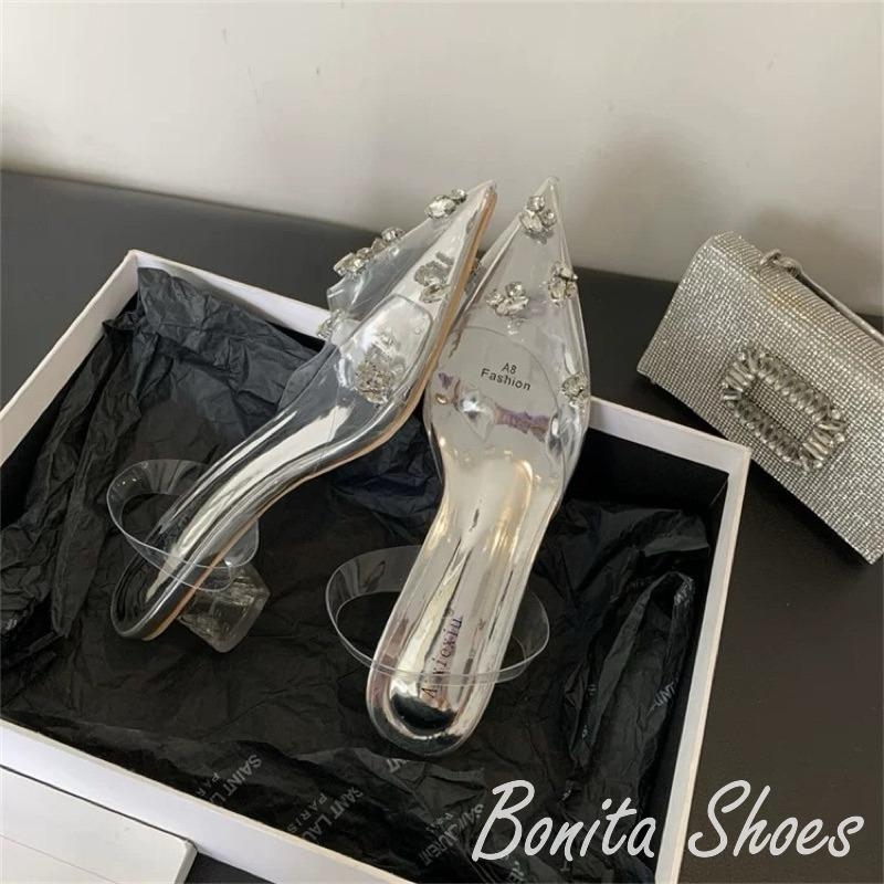 G102 Giày cao gót nữ Bonita Shoes mũi nhọn hột đá gót mica vuông cao 5 cm - NS1